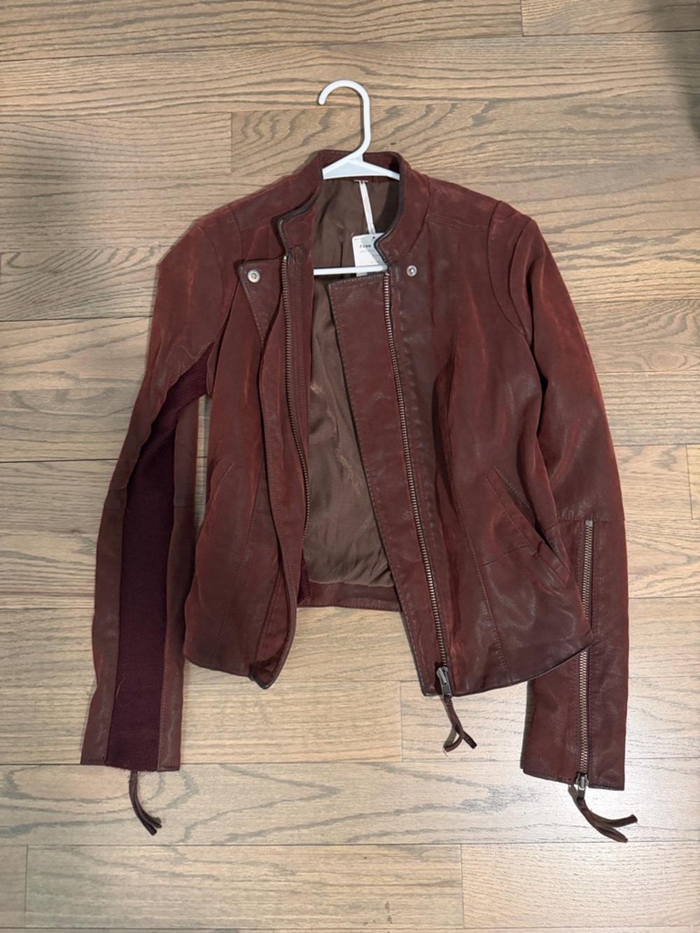 Free People Deep Burgundy Leather Moto Jacket